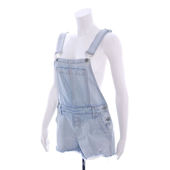 GRLFRND Women's Size Small Blue Distressed Frankie Denim Cotton Romper - Picture 1 of 13